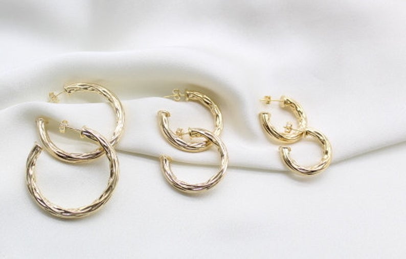 Medium Thick Hammered Hoops, Small, Medium or Large (K10-12)