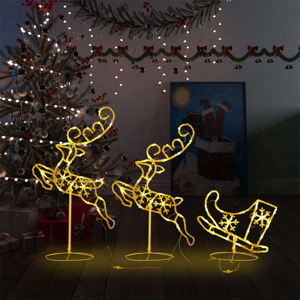 vidaXL Christmas Decoration Reindeer and Sleigh Christmas Lighting Acrylic