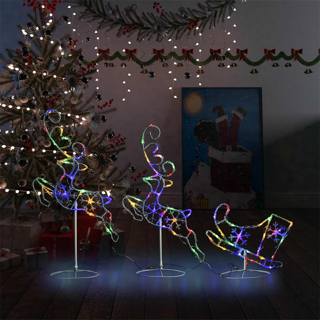 NNEVL Acrylic Christmas Flying Reindeer&Sleigh 260x21x87cm Colourful