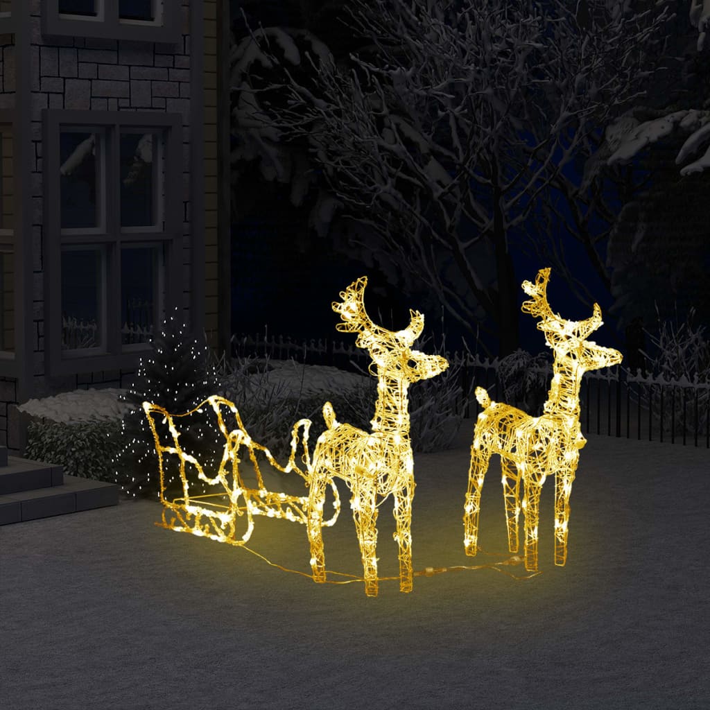 vidaXL Christmas Decoration Lighted Reindeer and Sleigh with LEDs Acrylic