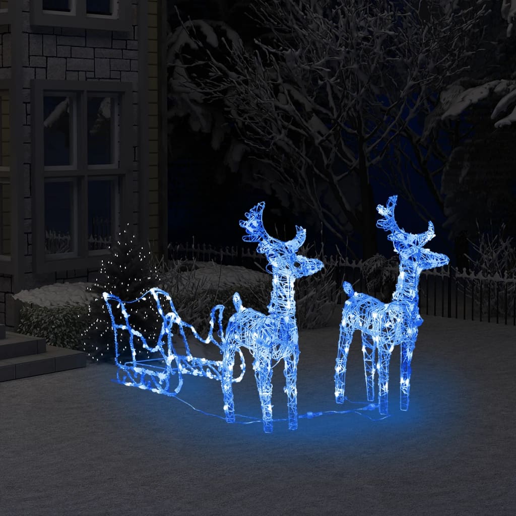 vidaXL Christmas Decoration Lighted Reindeer and Sleigh with LEDs Acrylic