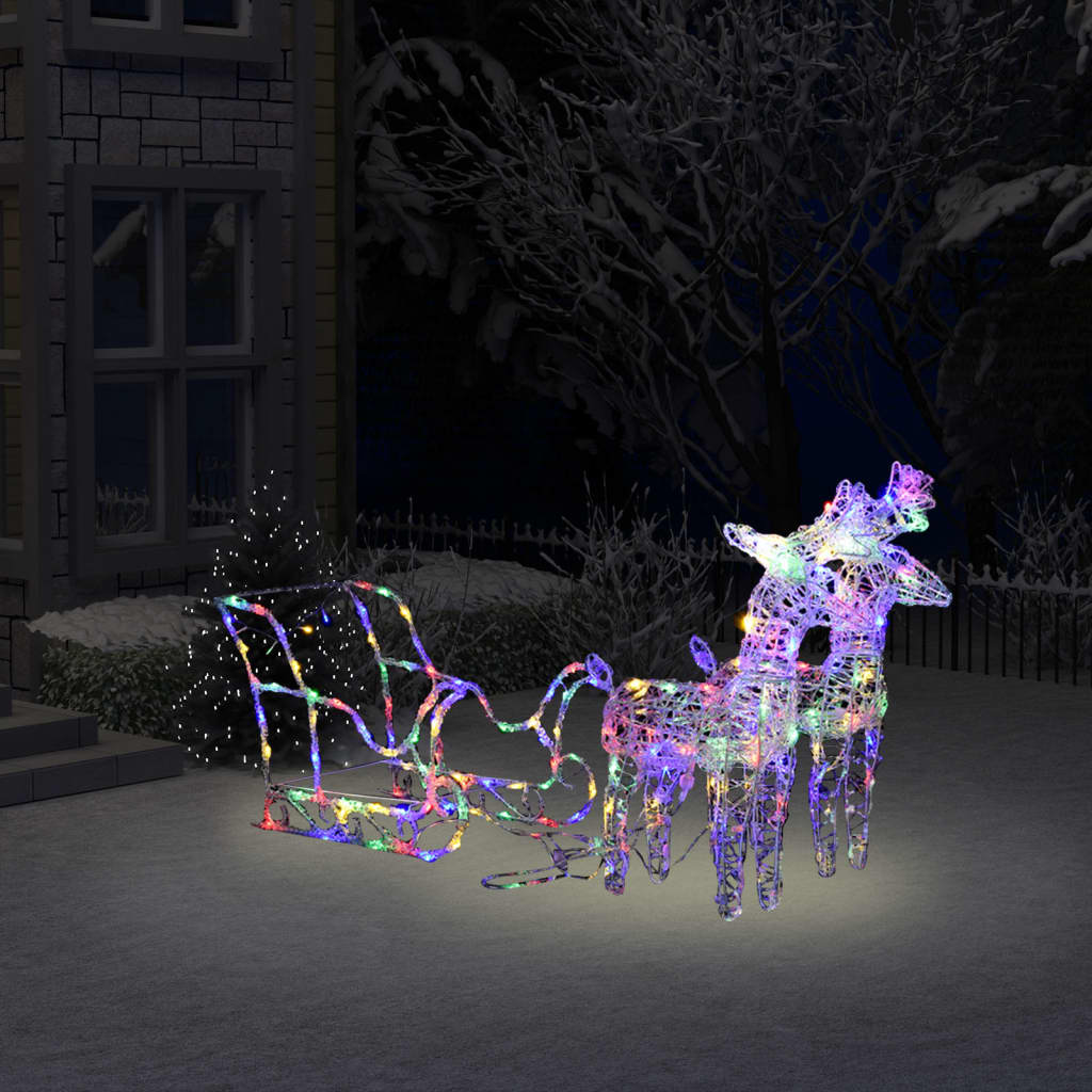 vidaXL Christmas Decoration Lighted Reindeer and Sleigh with LEDs Acrylic