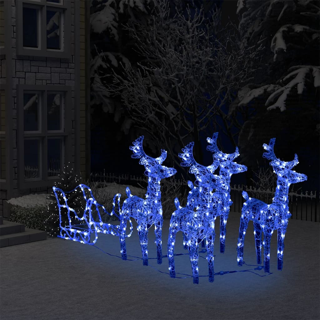 vidaXL Christmas Decoration Lighted Reindeer and Sleigh with LEDs Acrylic