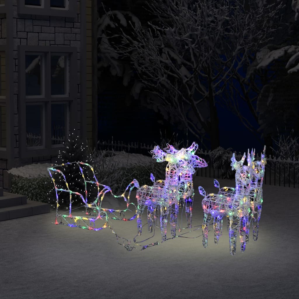 vidaXL Christmas Decoration Lighted Reindeer and Sleigh with LEDs Acrylic