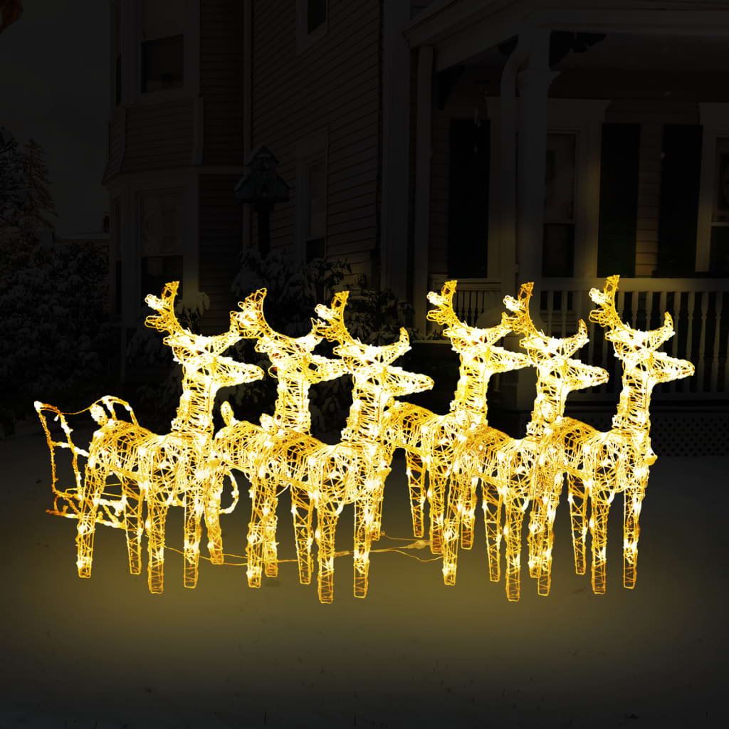 vidaXL Christmas Decoration Lighted Reindeer and Sleigh with LEDs Acrylic