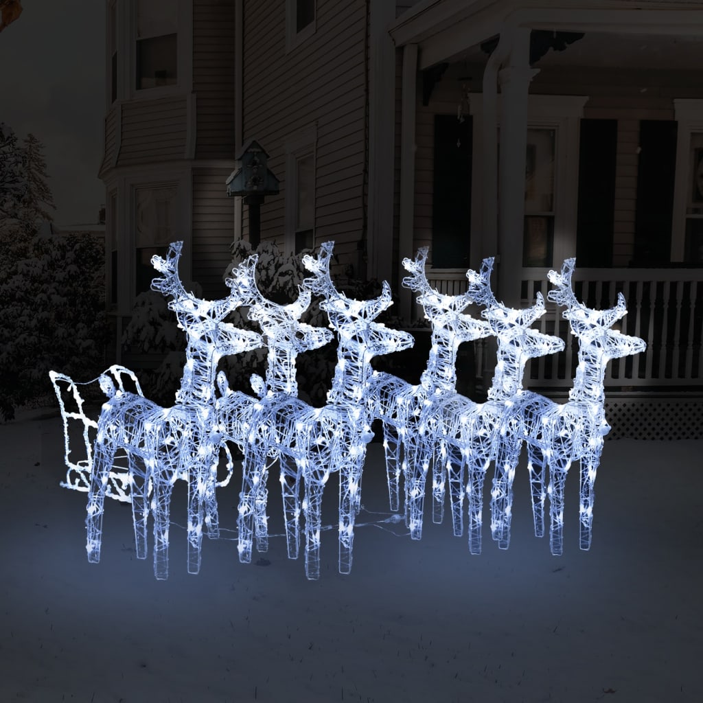vidaXL Christmas Decoration Lighted Reindeer and Sleigh with LEDs Acrylic