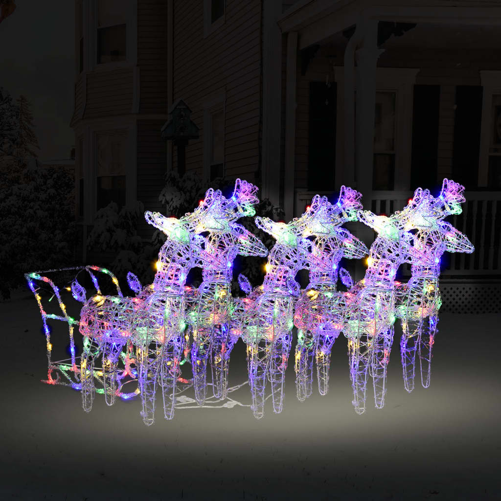 vidaXL Christmas Decoration Lighted Reindeer and Sleigh with LEDs Acrylic
